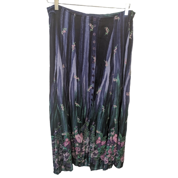 Vintage Blue Purple Floral Button Front Skirt - Picture 1 of 5